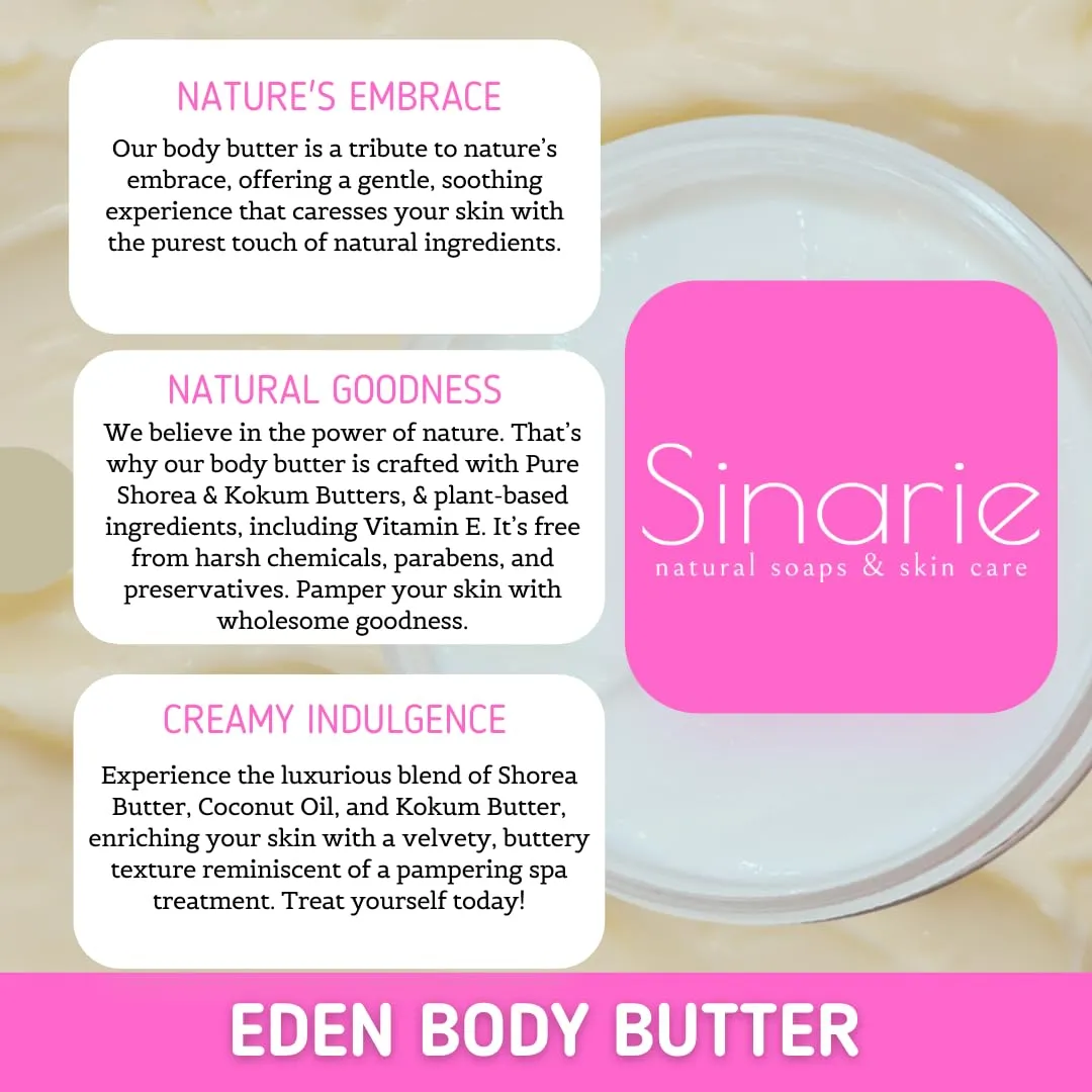 Emulsified Body Butter - Luxurious Moisturizing Lotion with Shorea, Squalane, Coconut Oil & Kokum Butter, 4 oz (4 oz., Eden - Fruity & Tropical)