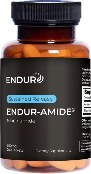 Endur-Amide NAD  Niacinamide Vitamin B3, Flush-Free for Optimal Absorption, Energy Supplements for Men and Women, Vitamin B3 Niacinamide 500mg, 200 Tablets