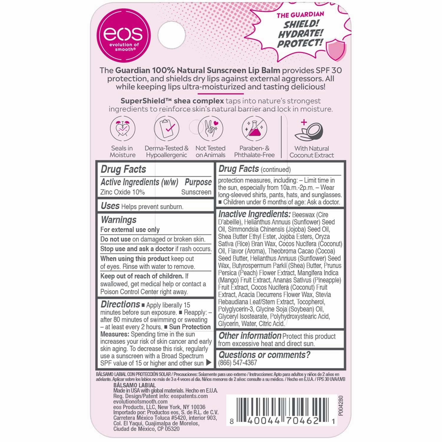 eos Sun Protect - Coconut | Lip Balm with SPF 30 Protection and Water Resistant | Lip Care to Nourish Dry Lips | Gluten Free | 0.14 oz