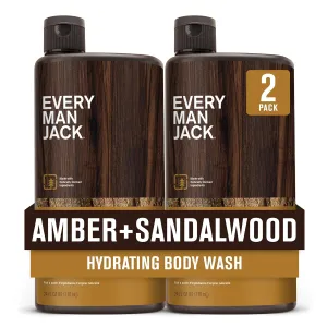 Every Man Jack Amber Sandalwood Hydrating Mens Body Wash for All Skin Types-Cleanse, Nourish, and Hydrate Skin with Naturally Derived Ingredients-Paraben Free, Phthalate Free, Dye Free-24oz(Pack of 2)