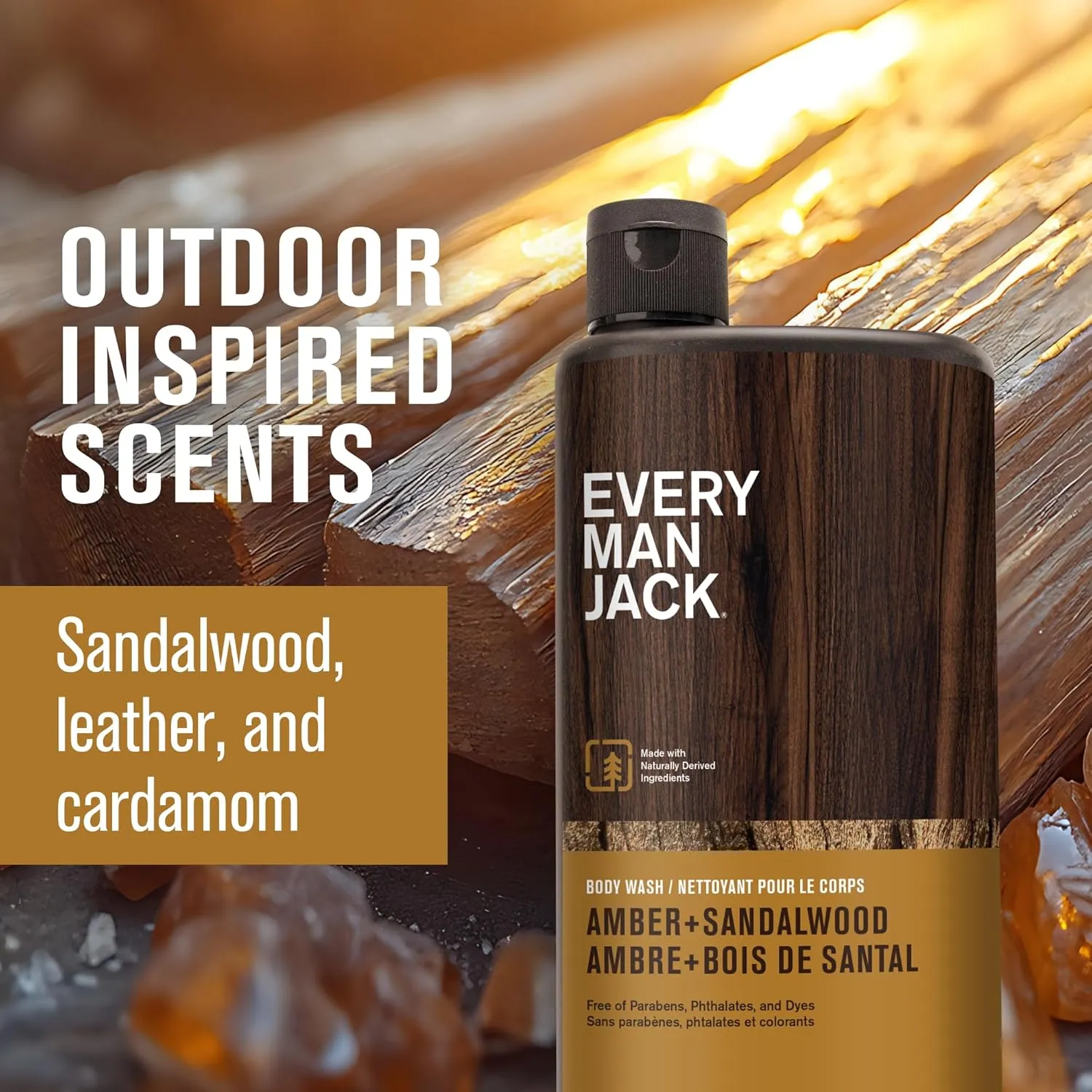 Every Man Jack Amber Sandalwood Hydrating Mens Body Wash for All Skin Types-Cleanse, Nourish, and Hydrate Skin with Naturally Derived Ingredients-Paraben Free, Phthalate Free, Dye Free-24oz(Pack of 2)