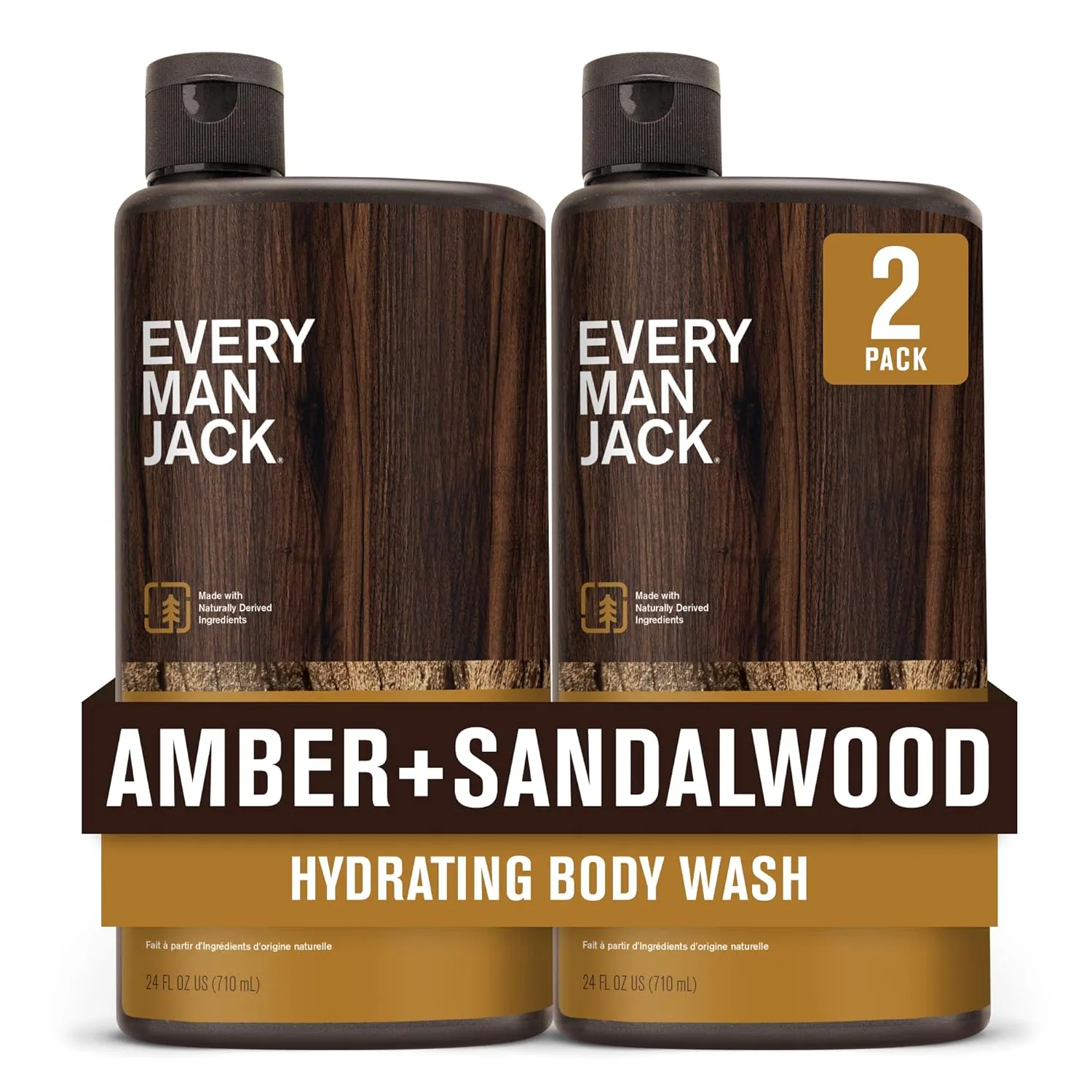 Every Man Jack Amber Sandalwood Hydrating Mens Body Wash for All Skin Types-Cleanse, Nourish, and Hydrate Skin with Naturally Derived Ingredients-Paraben Free, Phthalate Free, Dye Free-24oz(Pack of 2)