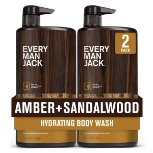 Every Man Jack Nourishing Amber   Sandalwood Mens Body Wash for All Skin Types - Cleanse, Nourish, and Hydrate Skin with Naturally Derived Coconut, Glycerin - 33.8 fl oz - 2 Bottles