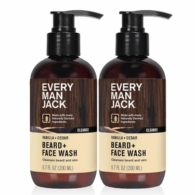 Every Man Jack Beard   Face Wash - Vanilla & Cedar Fragrance - Cleans & Softens Your Beard and Skin - Naturally Derived w/Aloe and Glycerin- 6.7 fl oz (2 Pack)
