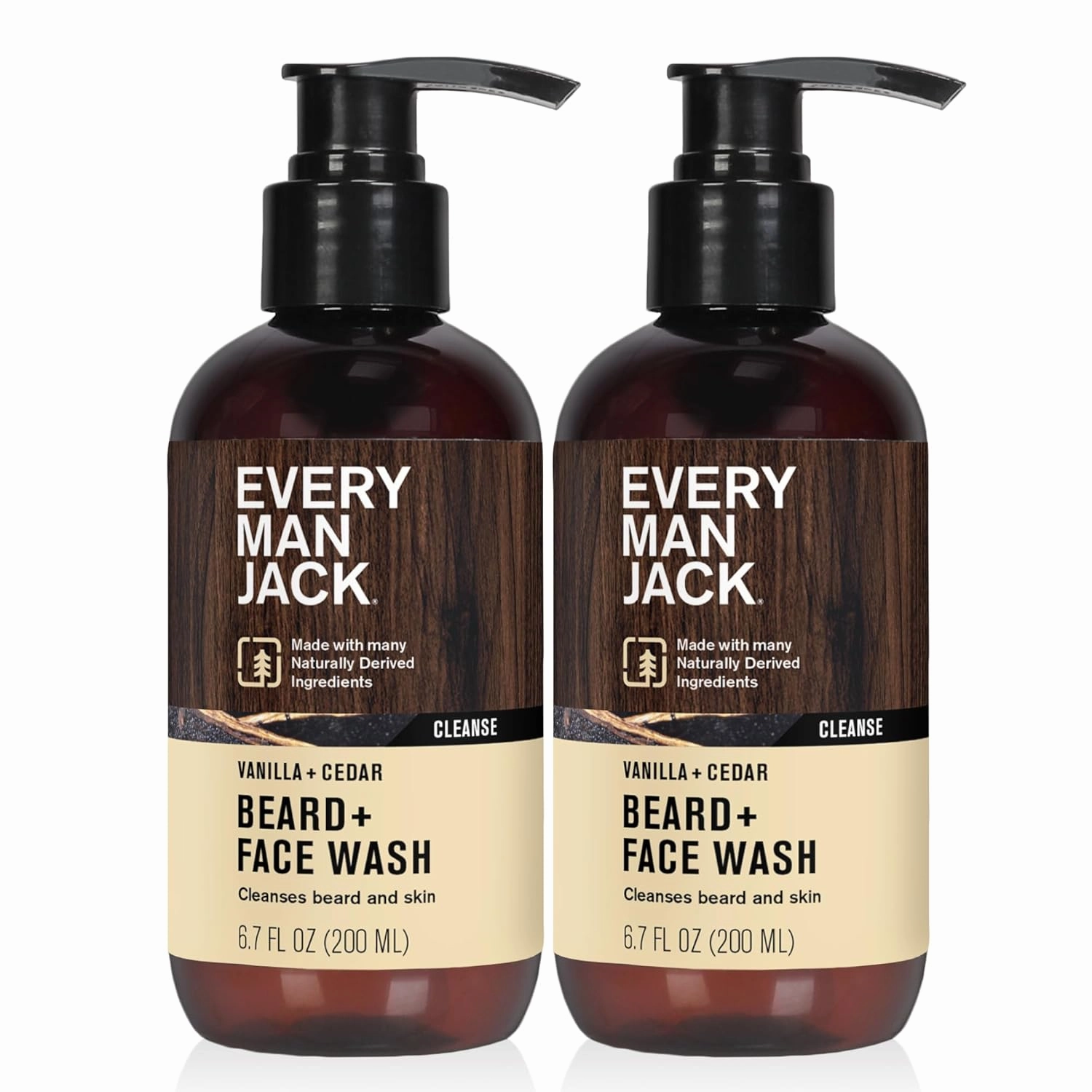 Every Man Jack Beard   Face Wash - Vanilla & Cedar Fragrance - Cleans & Softens Your Beard and Skin - Naturally Derived w/Aloe and Glycerin- 6.7 fl oz (2 Pack)