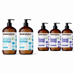 Everyone Hand and Body Lotion 2 Pack and Liquid Hand Soap 3 Pack Bundle, Unscented and Lavender Coconut Scents