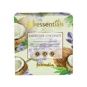 Fab essentials Lavender Coconut Organic Handmade Bathing Bar - Deep Cleansing, Moisturizing, Natural Skincare Soap - Enriched with Vitamin E & Coconut Oil, Paraben-Free, Sulphate-Free, Vegan, 100g