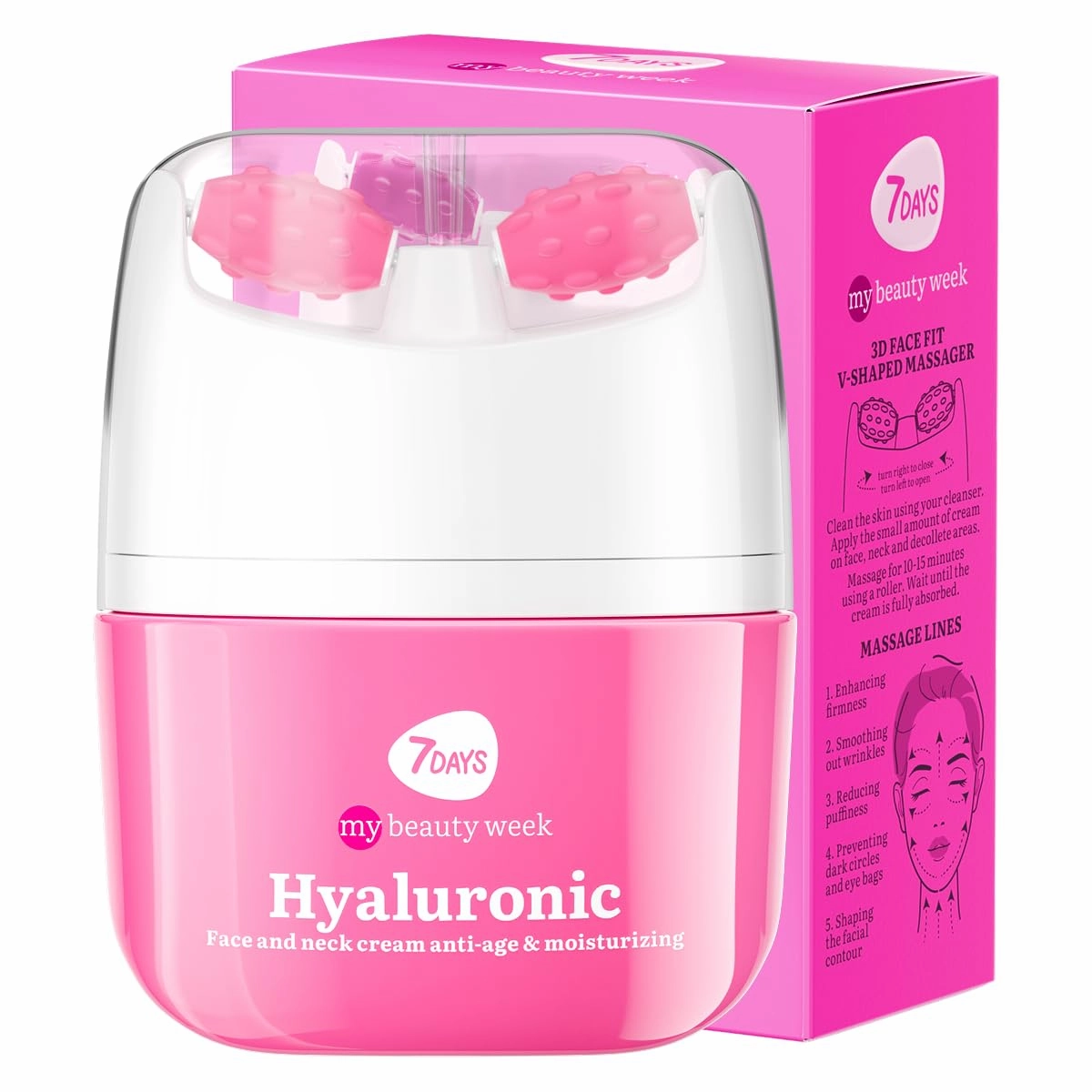 Face Hydrating Cream with Hyaluronic Acid - Korean Skincare Face Moisturizer - Face and Neck Firming Cream for Women with Vitamin C - Anti Puffiness Skin Tightening Roller Massager, 40ml