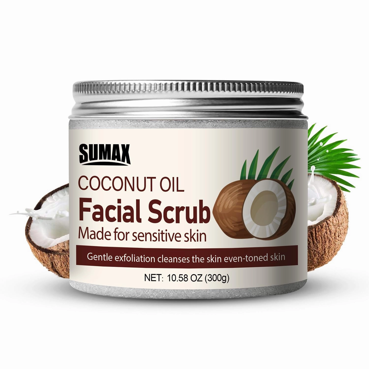 Face Scrub Deep Exfoliation, 300g Coconut Oil Facial Scrub Gently Cleanses Pores Moisturizes Skin Suitable for All Parts of The Body