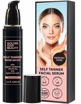 Face Tanner – Self Tan Serum w/Hyaluronic Acid and Organic Oils, Self Tanners Best Sellers, Facial Sunless Tanner for Natural Sunkissed Glow, Fake Tan Moisturizer, 2.0 fl (Medium/Dark)