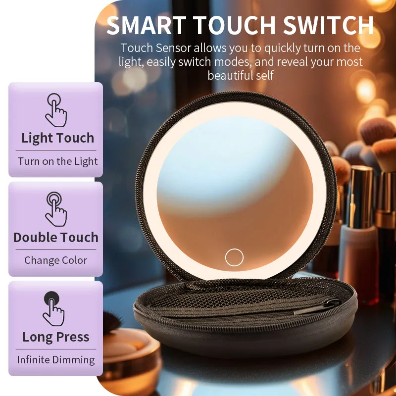 Factory Direct 2024 Hot New LED Round Soft Bag Portable Mirror