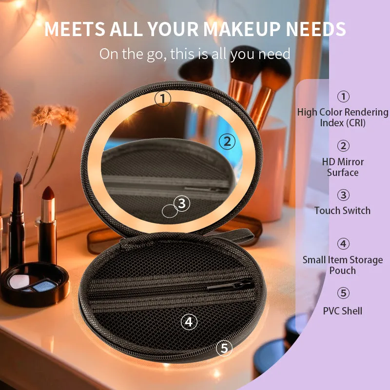 Factory Direct 2024 Hot New LED Round Soft Bag Portable Mirror