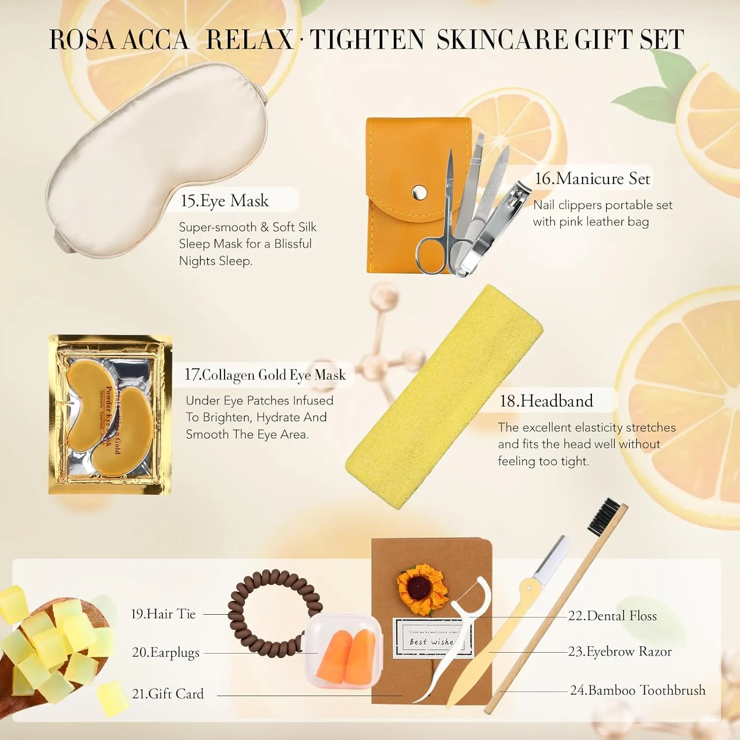 Fathers Day Gifts, Skin Care Set for Women & Men - Rosa Acca 28pcs Facial Kit at Home, Birthday Gifts Orange Vitamin C, Spa Gift Baskets for Women, Face Cream, Bath Oil, Mothers Day, Christmas, Dad