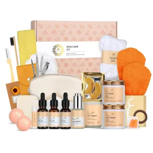 Fathers Day Gifts, Skin Care Set for Women & Men - Rosa Acca 28pcs Facial Kit at Home, Birthday Gifts Orange Vitamin C, Spa Gift Baskets for Women, Face Cream, Bath Oil, Mothers Day, Christmas, Dad