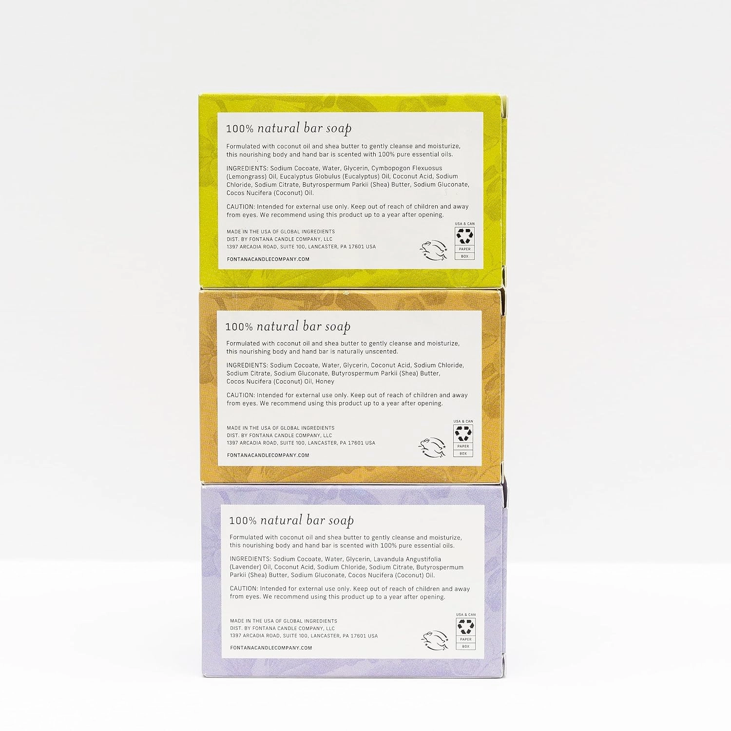 FONTANA CANDLE CO. 3 Pack Soap Bars - Lemongrass, Lavender, and Unscented | Moisturizing & Hydrating Hand & Body Soap | Made w/Shea Butter, Coconut Oil, Essential Oils