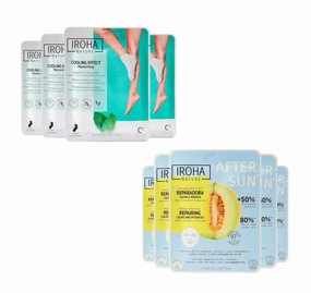 Foot Mask (4 Pairs)   After Sun Face Mask (5 Masks) - Foot Mask with Mint and Shea Butter & Skin Care Mask to Repair and Soothe After Sun Exposure- (Total Bundle 9 pieces)