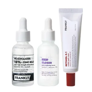 FRANKLY Ultimate Skin Care Trio | 15% Niacinamide Zinc Beads Serum   0.1% Retinol Ceramide Night Cream   Closer Peptide Pore Serum | Oil Control, Anti-Aging, Pore Care | Korean Skincare Set