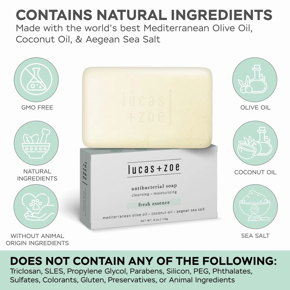 Fresh Essence Antiseptic Bar Soap - 4 Ounce Moisturizing Body Soap Bar Made With Natural Ingredients Like Mediterranean Olive Oil, Coconut Oil, & Aegean Sea Salt - Made In Greece - 6 Pack