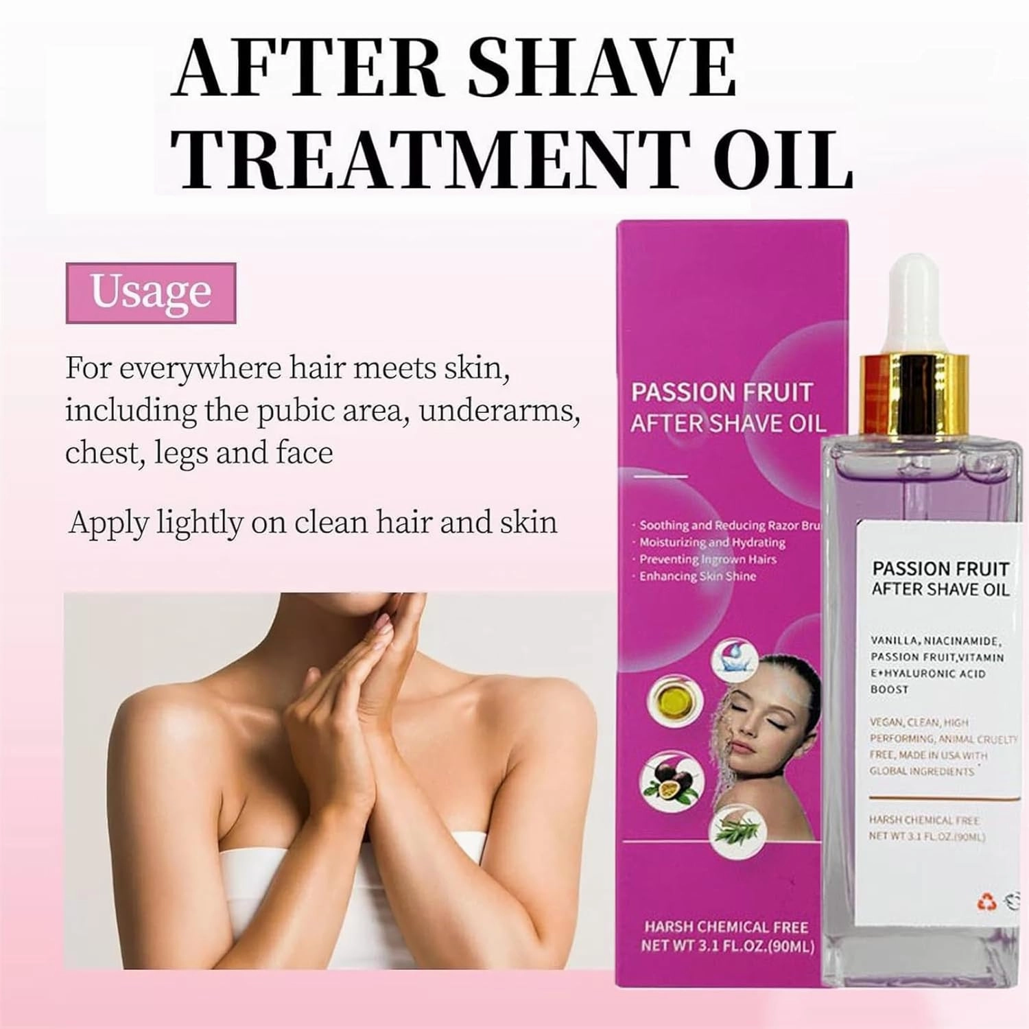 Fruity-Flavour After Shave Serum & Oil, After Shave Protection Moisturizer Oil for Women Men Smooth Skin, Soothing & Hydrating, Prevent Ingrown Hairs & Dryness, 3 Oz (L, Strawberry)