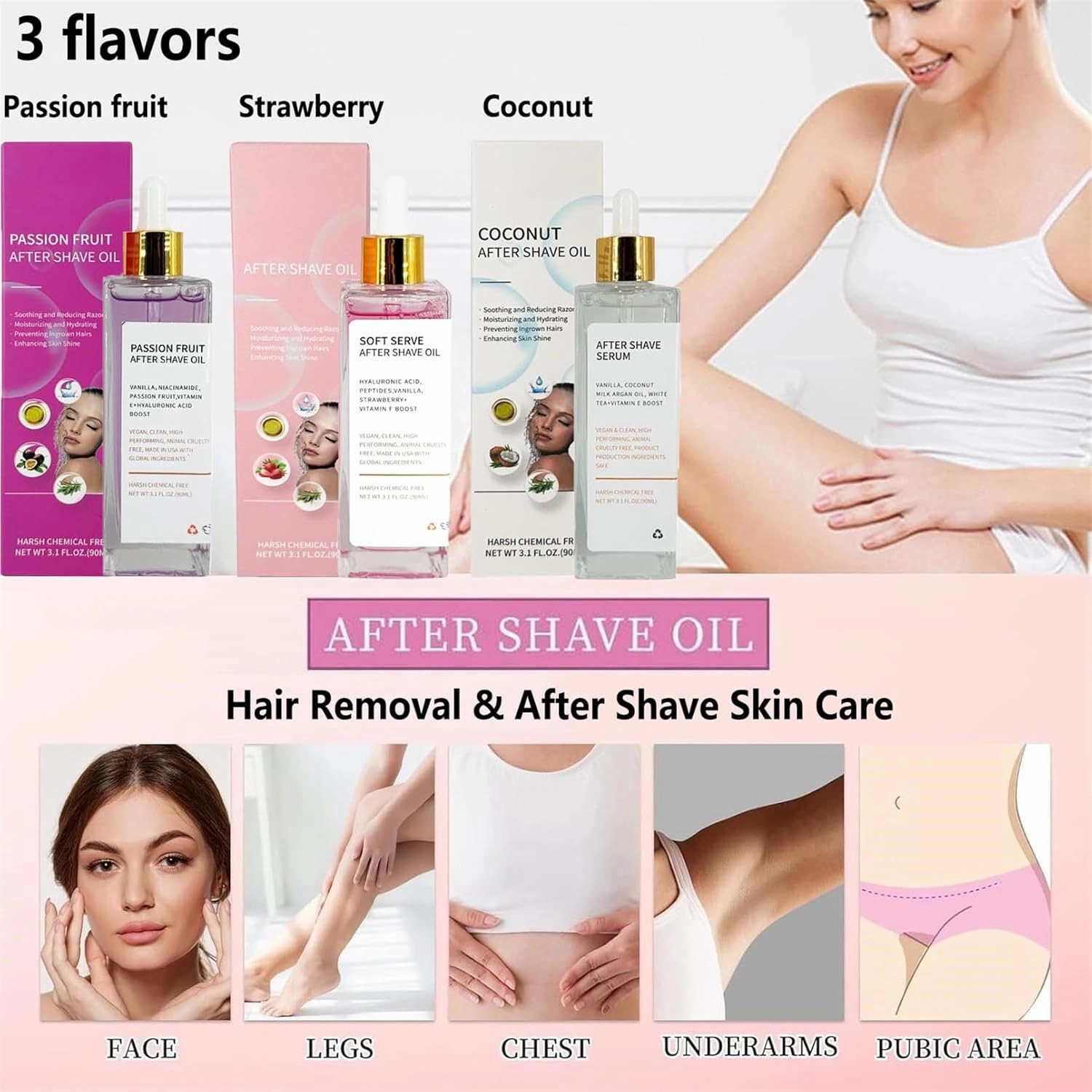 Fruity-Flavour After Shave Serum & Oil, After Shave Protection Moisturizer Oil for Women Men Smooth Skin, Soothing & Hydrating, Prevent Ingrown Hairs & Dryness, 3 Oz (L, Strawberry)