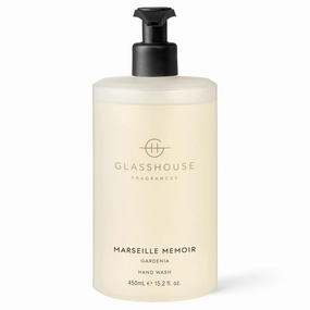 Glasshouse Fragrances Marseille Memoir Hand Wash, Rich in Aloe Vera & Vitamin E, Soothing & Moisturizing, Gardenia Scent, 15.2 Fl Oz (450mL)