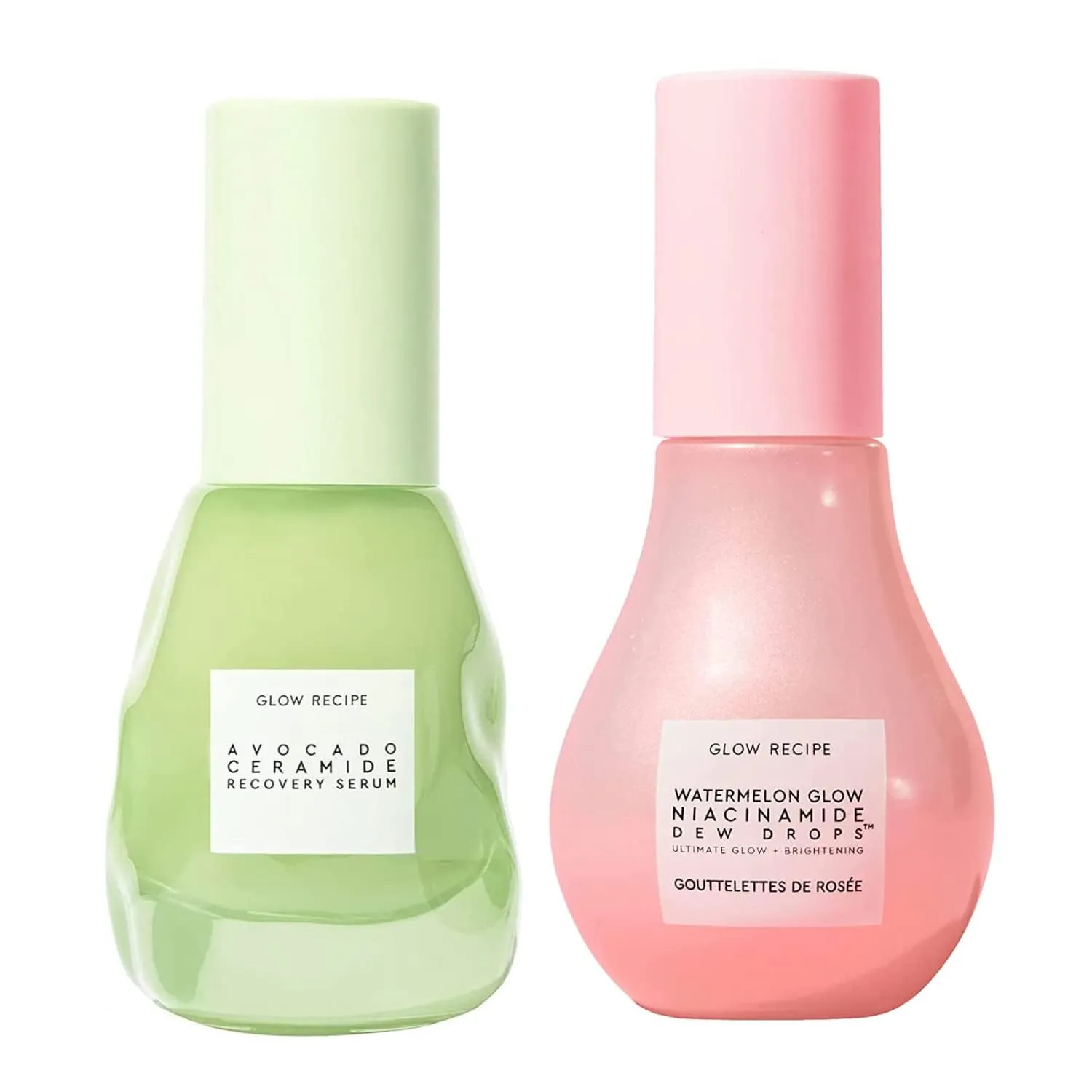 Glow Recipe Brighten   Soothe Duo - Watermelon Glow Niacinamide Dew Drops (40ml) Highlighting Serum   Avocado Ceramide Recovery Serum (30ml) to Reduce Look of Redness, Uneven Tone, and Dark Spots