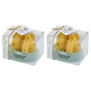 Goat Milk & Olive Oil Soap with Natural Sea Sponge 2-pack Island Citrus Scent: 6oz Exfoliating Bar for All Skin Types, Moisturizing, Hydrating, Gentle Cleansing, Men & Women