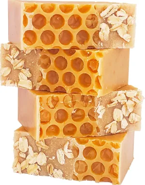 Goat Milk Soap Bars with Oatmeal & Raw Organic Honey For All Skin Types. Natural Face, Hand & Body Soap. Handmade In USA. (4 BARS with 4.8-5.3 oz EACH)