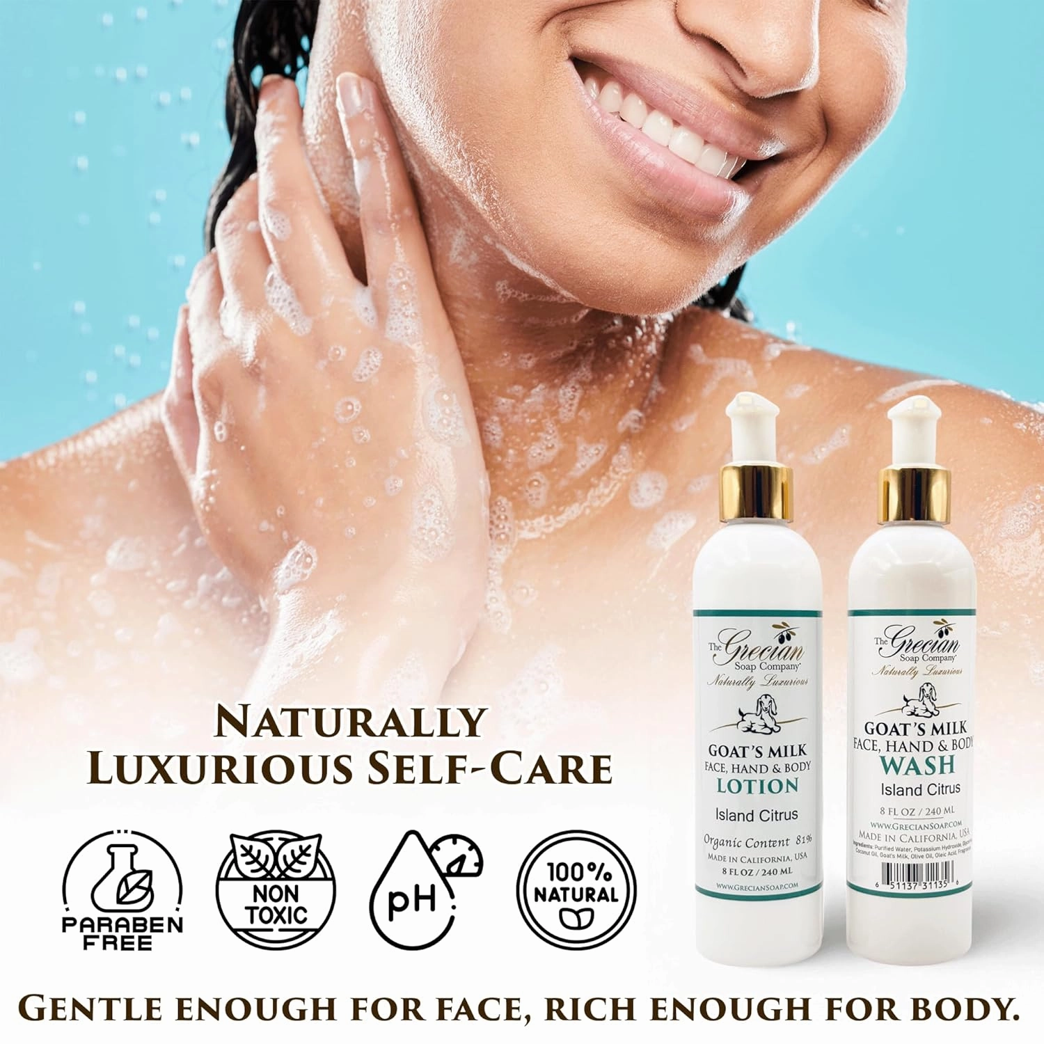 Goat Milk Lotion & Body Wash Set – Island Citrus Scent, 8oz Each – Body Lotion & Face Wash, Moisturizing Skin Care Set for All Skin Types, Hydrating Skincare