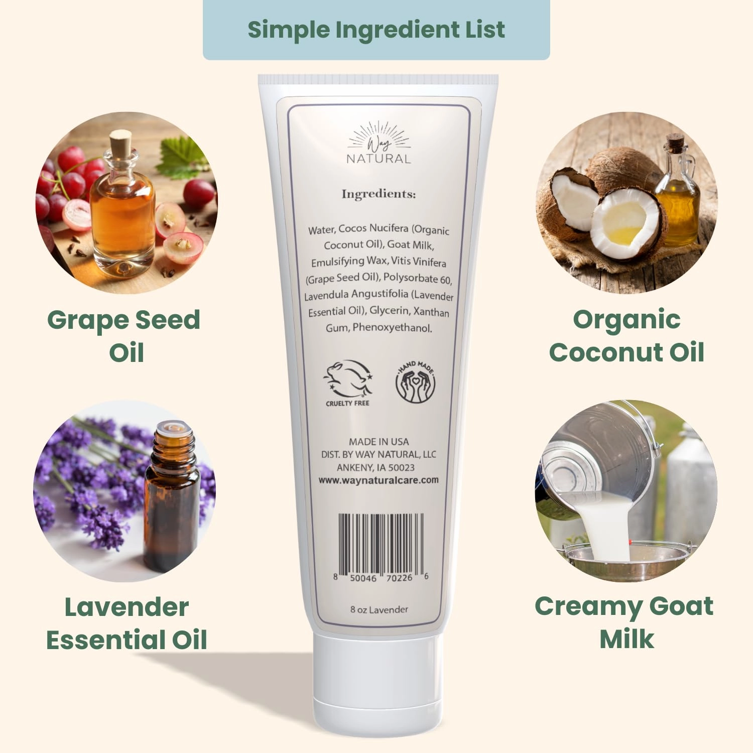 Goat Milk Lotion, Lavender - Home & Away Set, Natural, Body/Hand - Goat Milk Hand Cream for Women and Men - Creamy, Dry Skin Relief - Lavender Lotion - 8oz & 2oz Travel Size Tube