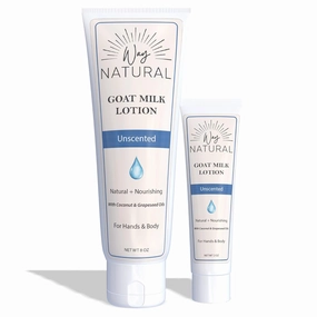 Goat Milk Lotion, Unscented - Home & Away Set, Natural, Body/Hand - Goat Milk Hand Cream for Women and Men - Creamy, Dry Skin Relief - Unscented Lotion - 8oz & 2oz Travel Size Tube