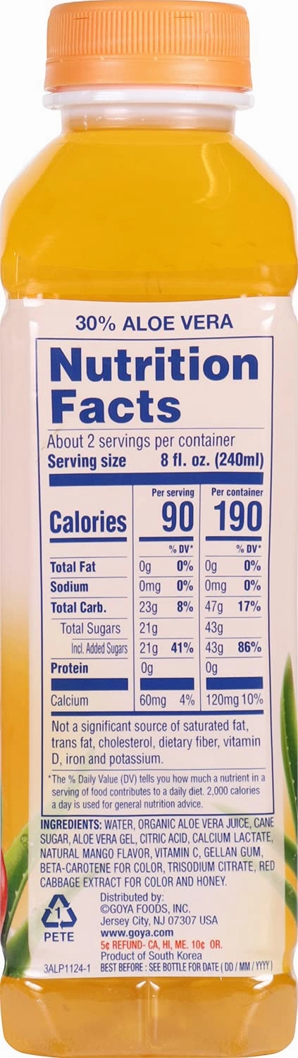 Goya Foods Aloe Vera Drink With Mango Flavor, 16.9 Fl Oz (Pack of 12)