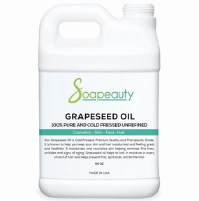 GRAPESEED OIL Cold Pressed Unrefined | 100% Natural Available in Bulk | Carrier for Essential Oils, Face, Skin, Hair Moisturizer, Soap Making | 64 OZ