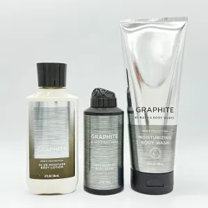 Graphite Men's 3-Piece Bath Bundle | Body Lotion, Body Spray and Moisturizing Body Wash