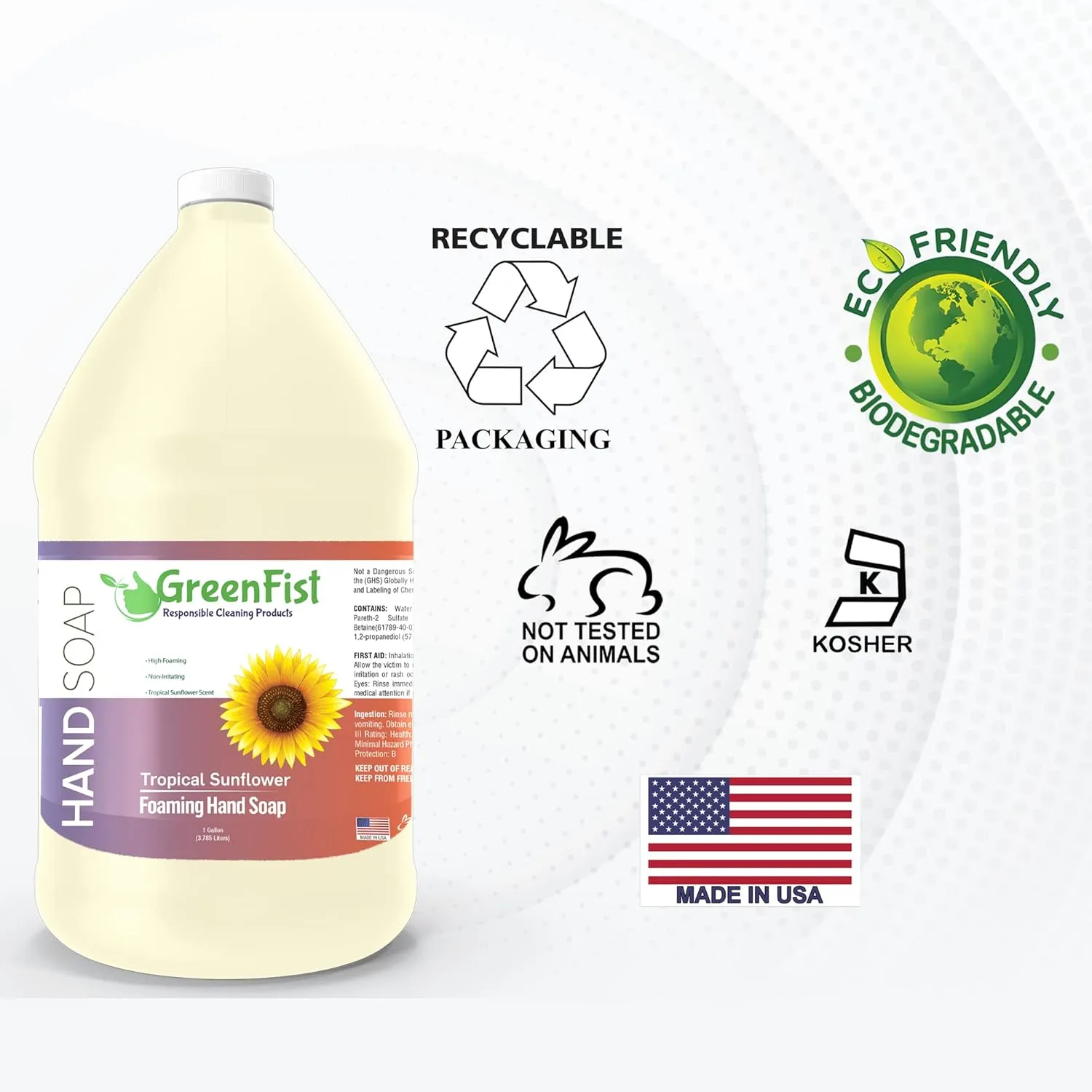 GreenFist Foaming Hand Soap Refills Coconut Oil and Aloe Vera Tropical Hawaii Sunflower Scent Jug Foam Refill for Dove, Bath Body Works, Method, Michel, Dial,JR Watkins, (1 Gallon)