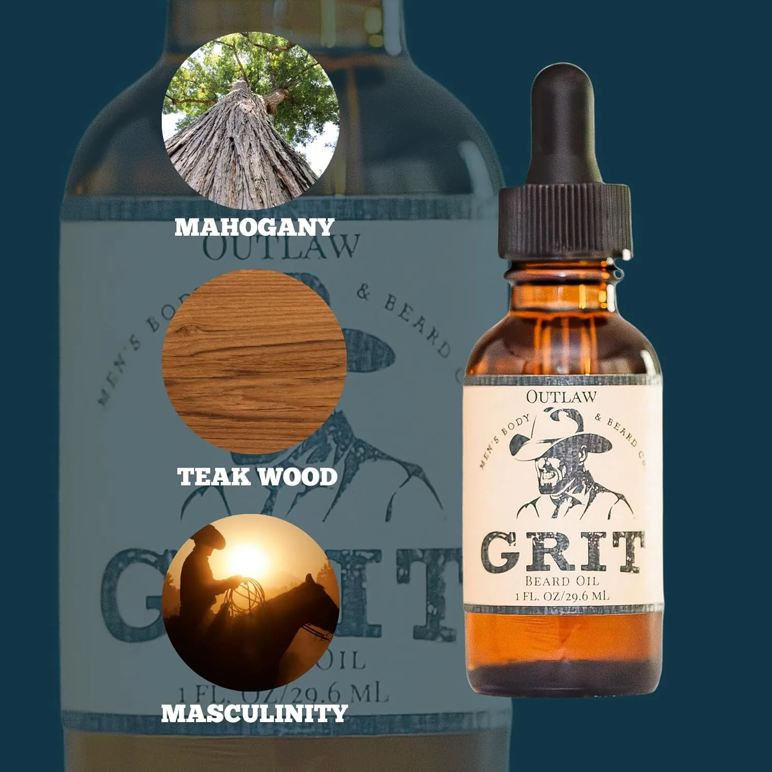 GRIT Outlaw Premium Beard Oil (1 Fl oz) | Coconut Oil, Vitamin E | Beard Oil for Grooming | Hydrating Conditioning Oils | Softens Brittle & Dry Facial Hair |