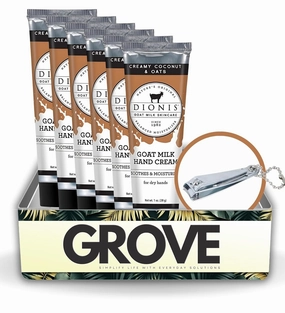 GROVE Goat Milk Creamy Coconut & Oats Scent Hand Cream 1 oz Bundle with Nail Clipper - Nourishing Goat Milk Hand Cream for Hydrated Skin - Revitalizing Goat Milk Cream for Soft Skin - (7 Items)