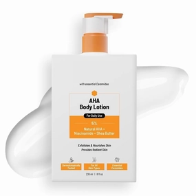 GT AHA Body Lotion with 5% Natural AHA, Niacinamide, Shea Butter | For Exfoliating Dry & Dead Skin Cells | Provides Deep Nourishment, Moisturization & Radiant Skin | Skin Brightening Lotion | 236ml