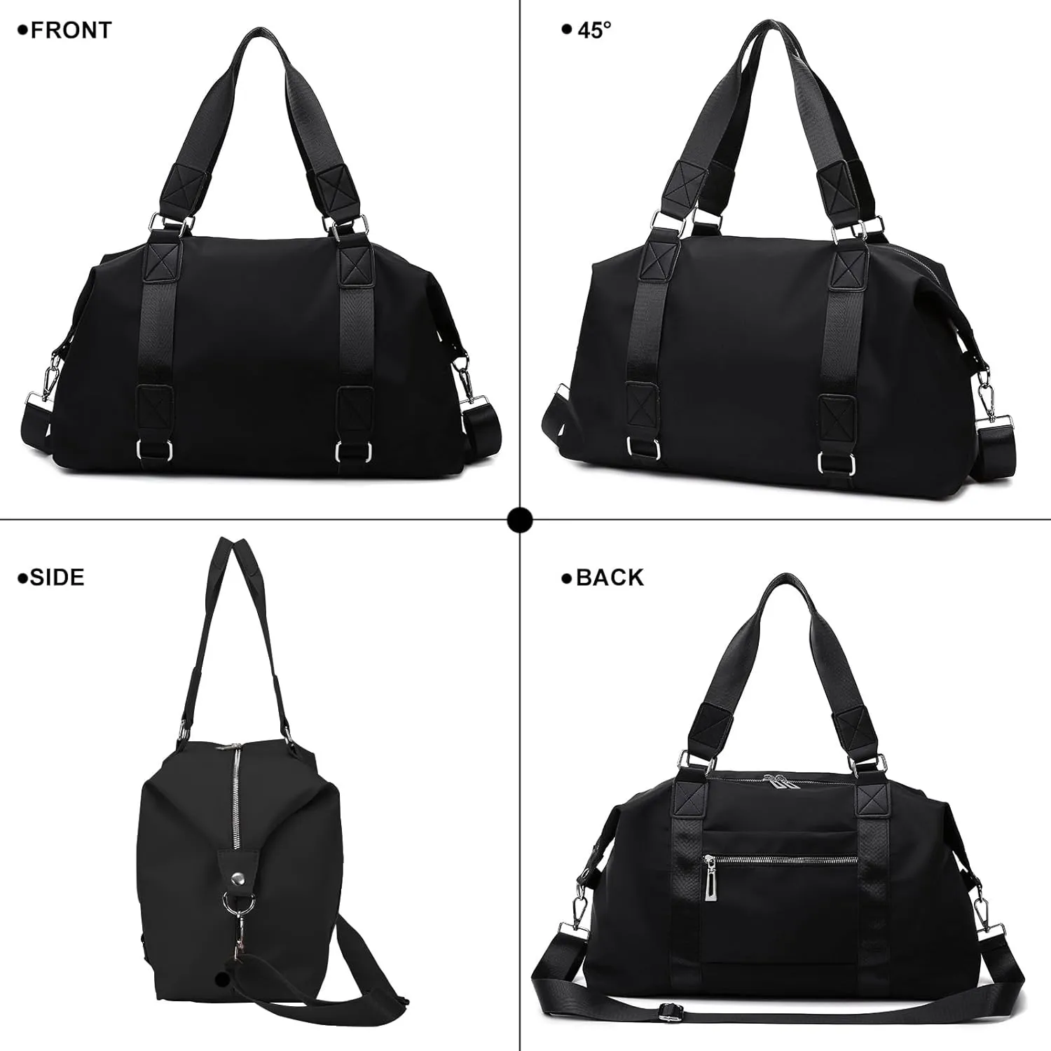 Gym Bag for Women Weekender Carry on Bags Dance Yoga Tote Travel Duffle Personal Item Bag with Wet Pocket Toiletry MakeupBag for Men Sport Trips Hospital Black