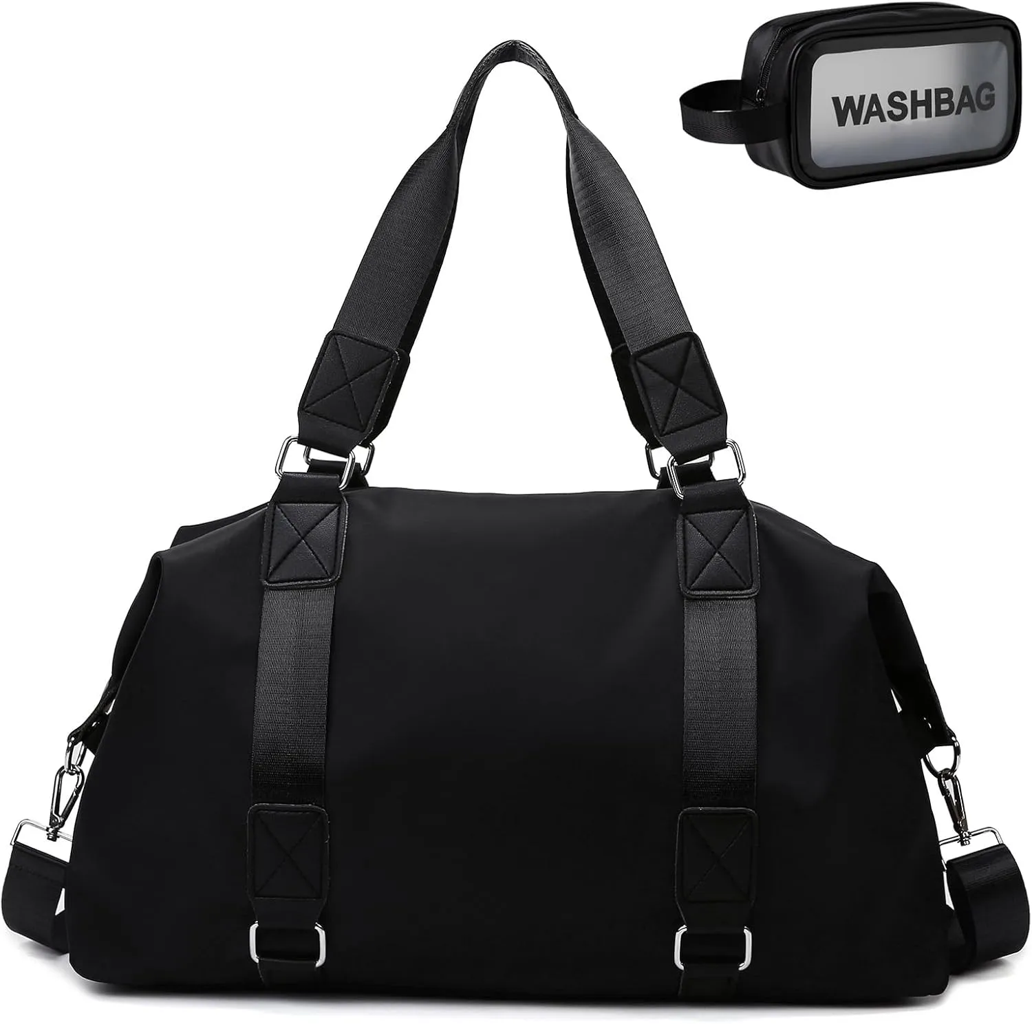 Gym Bag for Women Weekender Carry on Bags Dance Yoga Tote Travel Duffle Personal Item Bag with Wet Pocket Toiletry MakeupBag for Men Sport Trips Hospital Black