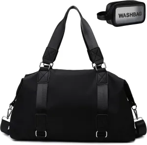 Gym Bag for Women Weekender Carry on Bags Dance Yoga Tote Travel Duffle Personal Item Bag with Wet Pocket Toiletry MakeupBag for Men Sport Trips Hospital Black