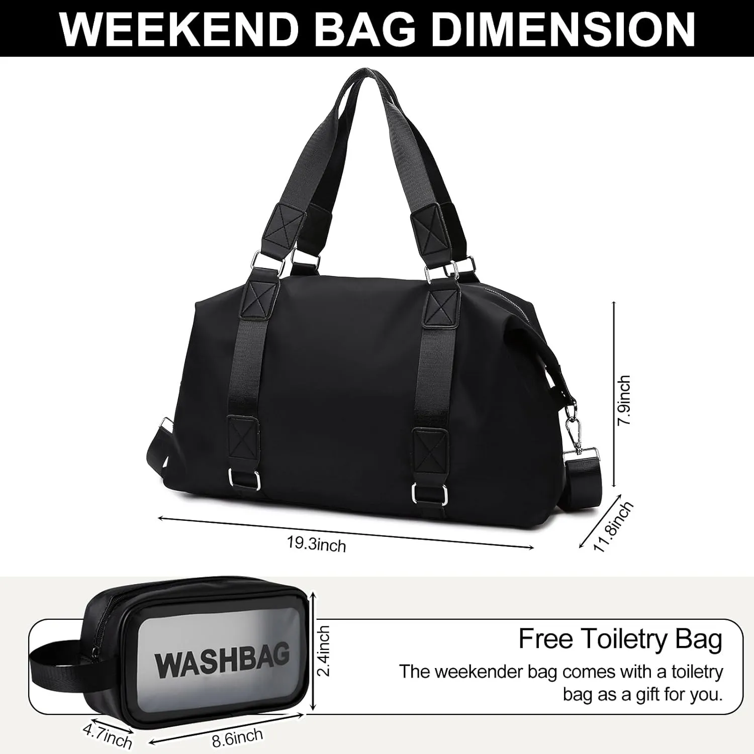 Gym Bag for Women Weekender Carry on Bags Dance Yoga Tote Travel Duffle Personal Item Bag with Wet Pocket Toiletry MakeupBag for Men Sport Trips Hospital Black