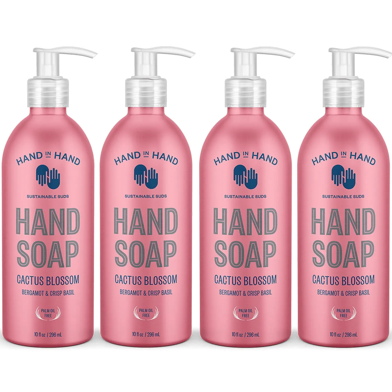 Hand in Hand Nourishing Liquid Hand Soap, 10 Fl Oz, Bergamot & Crisp Basil, Cactus Blossom Scent, 4 Pack
