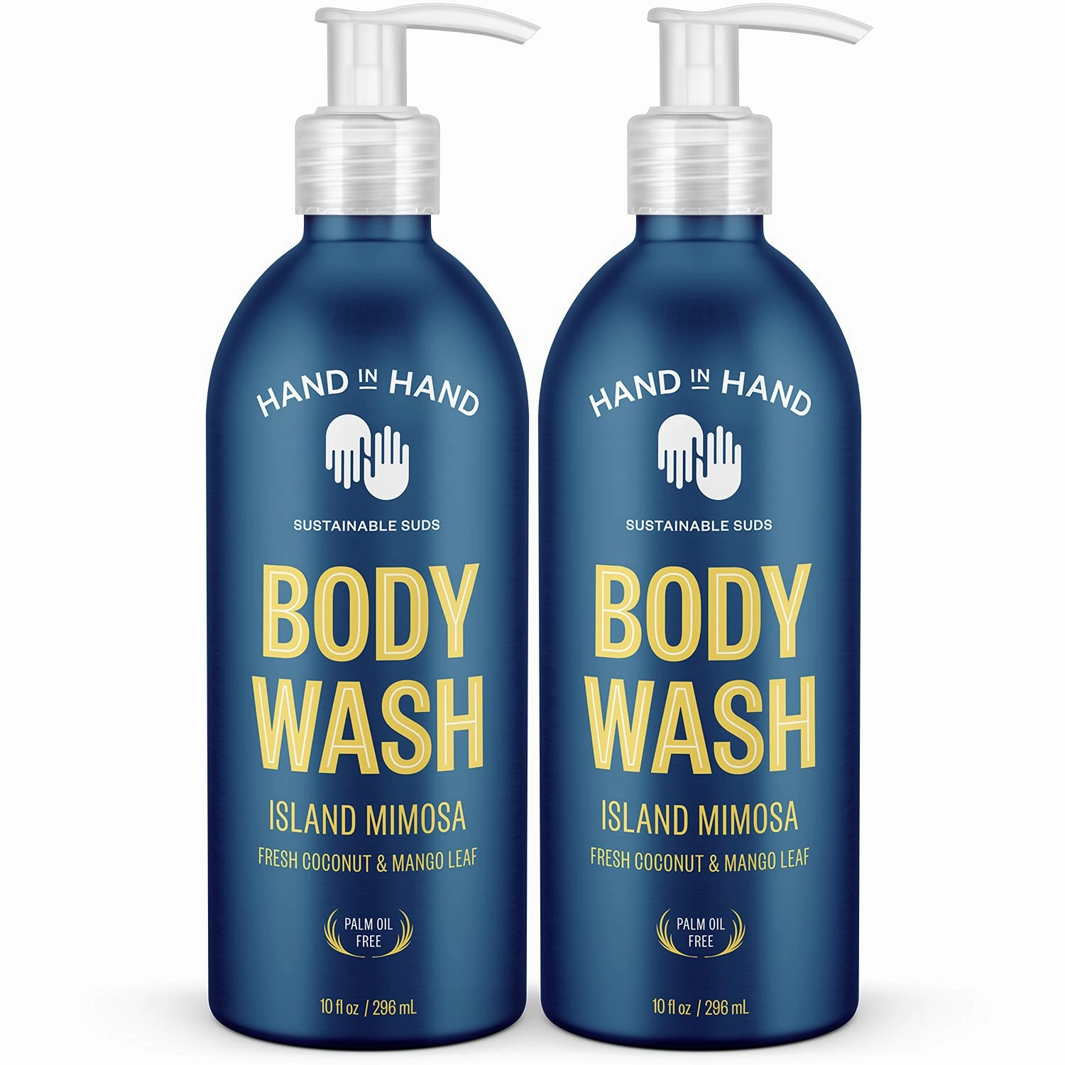 Hand in Hand Body Wash, Gentle Cleanser For All Skin Types, 10 Fl Oz, Fresh Coconut & Mango Leaf, Island Mimosa Scent, 2 Pack