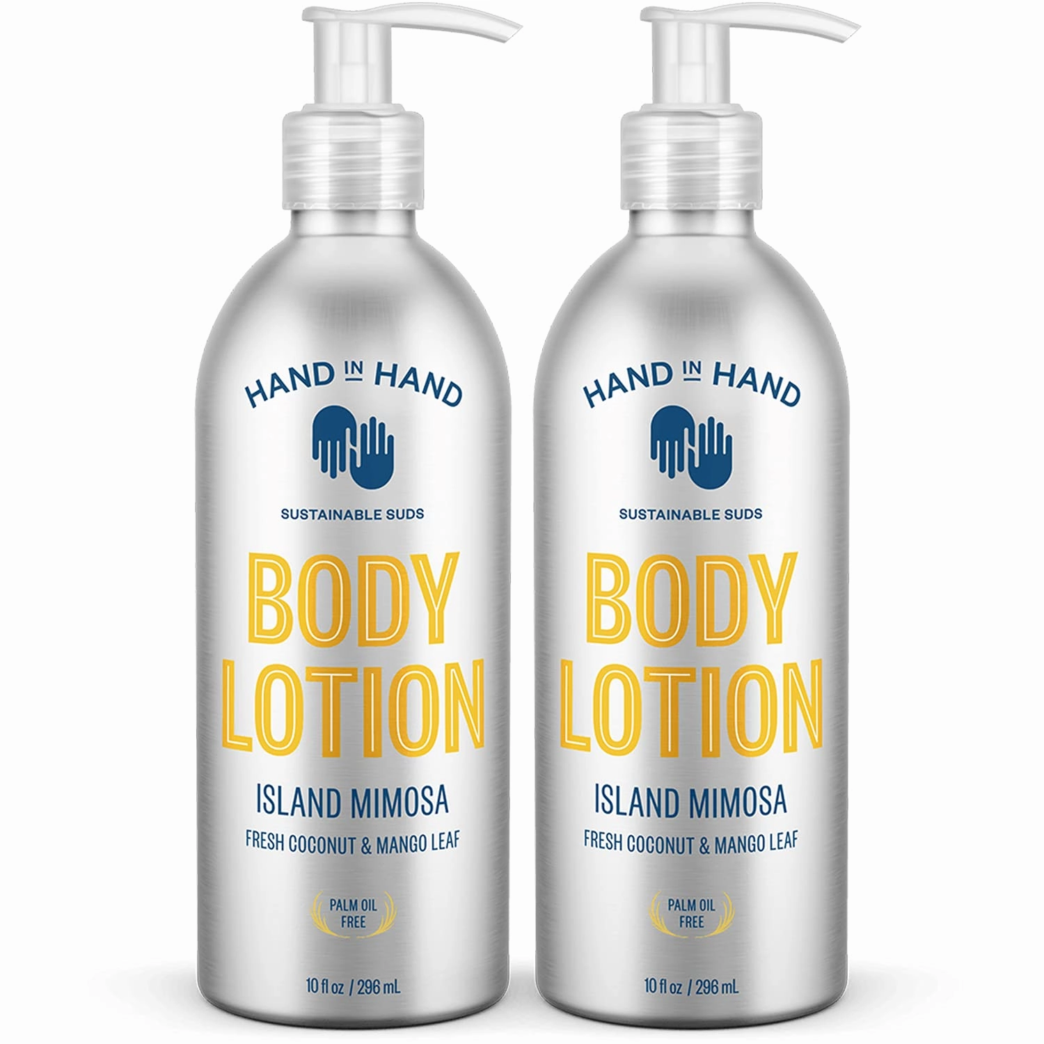 Hand in Hand Moisturizing Body Lotion, Dry Skin Lotion with Shea Butter, 10 Fl Oz, Fresh Coconut & Mango Leaf, Island Mimosa Scent, 2 Pack