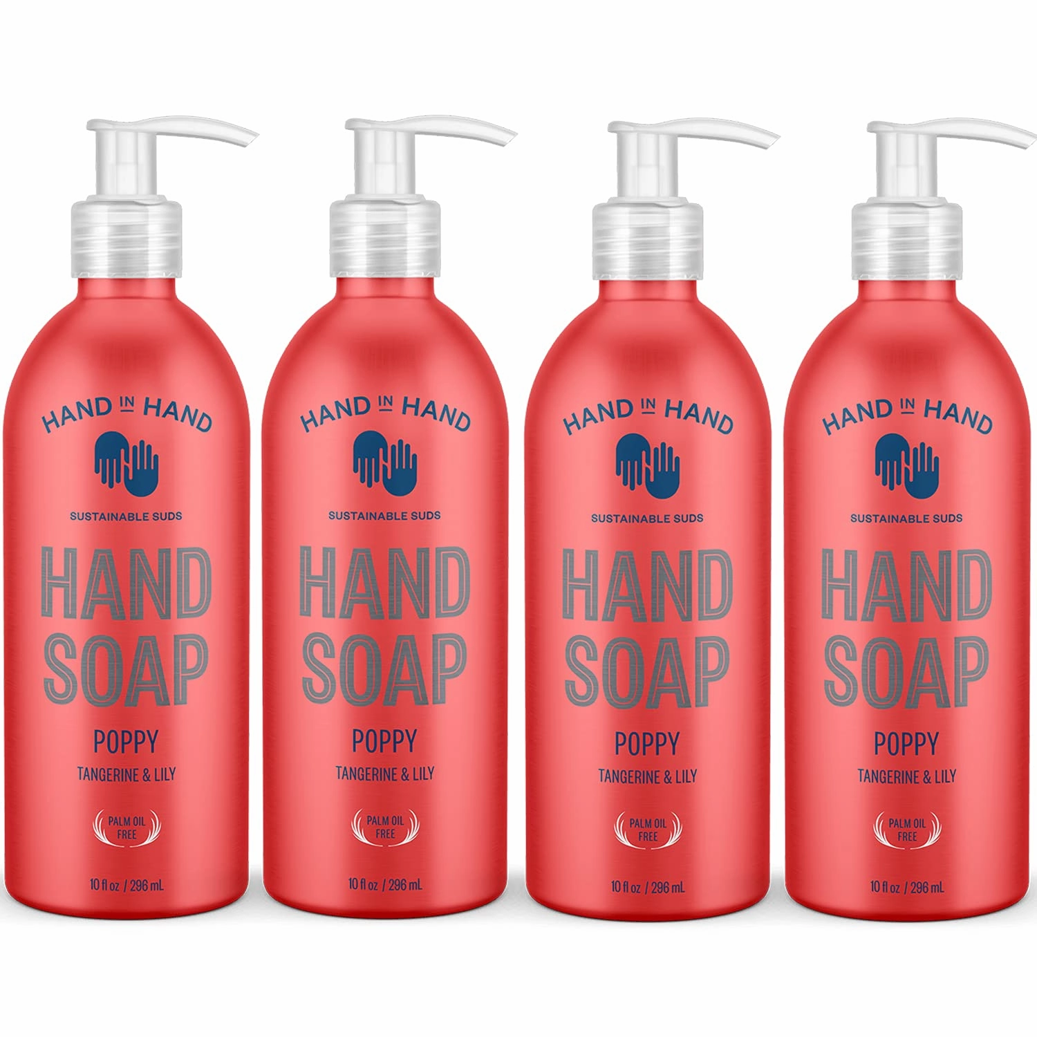 Hand in Hand Nourishing Liquid Hand Soap, 10 Fl Oz, Tangerine & Lily, Poppy Scent, 4 Pack