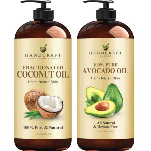 Handcraft Blends Fractionated Coconut Oil Avocado Oil – 100% Pure & Natural Premium Therapeutic Grade - Carrier Oil, Massage, Moisturizing for Skin & Hair – 16 fl. oz