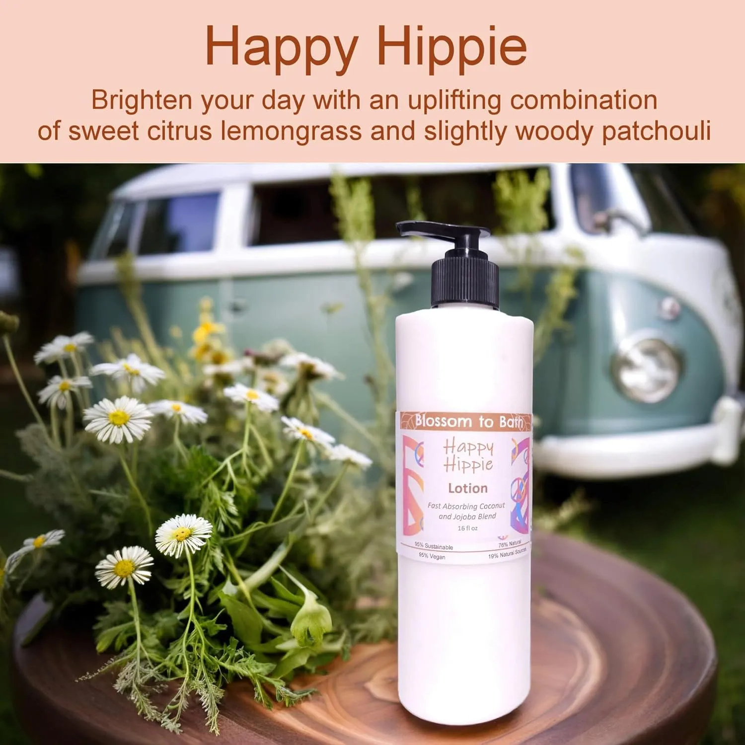 Happy Hippie Lotion (16 ounce) - Pure Essential Oil Fragrance - Absorbs Quickly with a Sweet Happy Herbal Scent