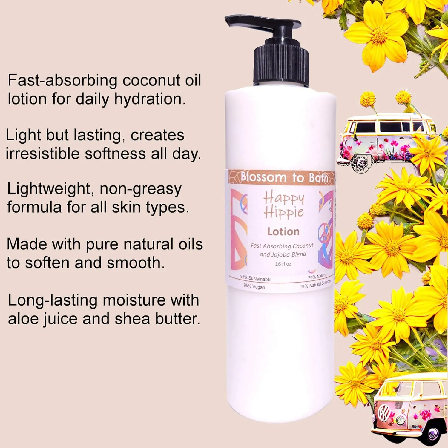 Happy Hippie Lotion (16 ounce) - Pure Essential Oil Fragrance - Absorbs Quickly with a Sweet Happy Herbal Scent