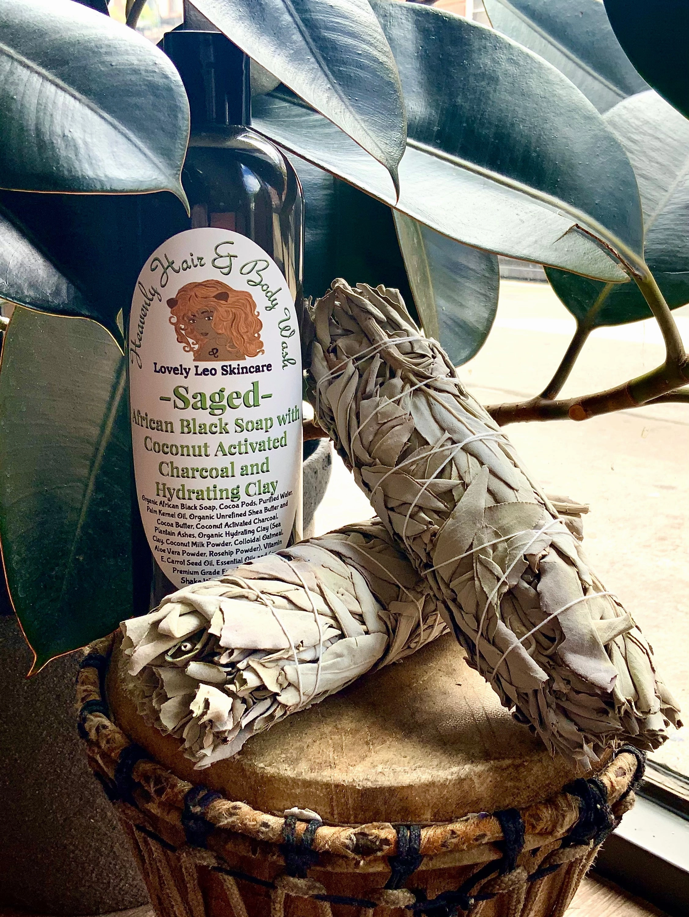Heavenly African Black Soap Hair, Face & Body Wash with Coconut Activated Charcoal and Hydration Clay
